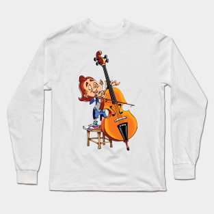 Cello player boy on stool musician Long Sleeve T-Shirt